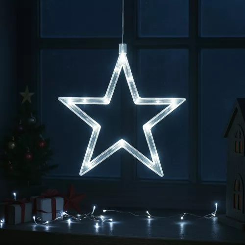 LED Csillag Ablakdísz elemes 20 cm hideg fehér kültéri/beltéri