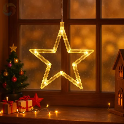 LED Csillag Ablakdísz elemes 20 cm meleg fehér kültéri/beltéri