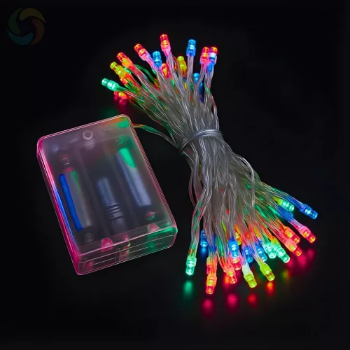 Fényfüzér 5m elemes színes 50 LED 8 fénymód kültéri/beltéri
