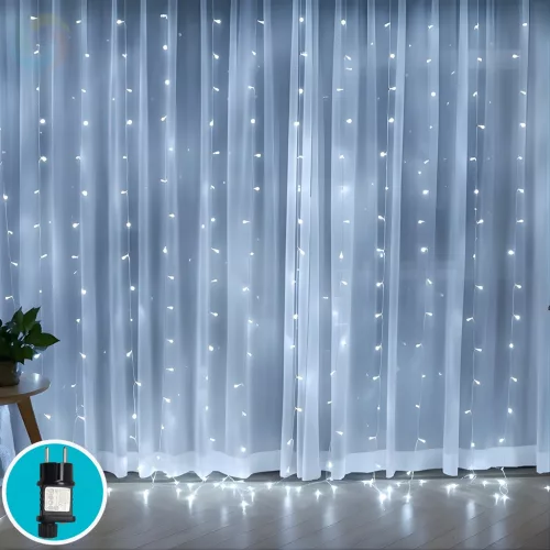 Crystal LED Fényfüggöny 2x2m hideg fehér 8 fénymód toldható kültéri/beltéri