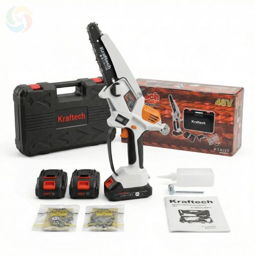 Kraftech KT/BCHS-48iPro akkumulátoros ágvágó láncfűrész teljes készlet kofferben és tartozékokkal