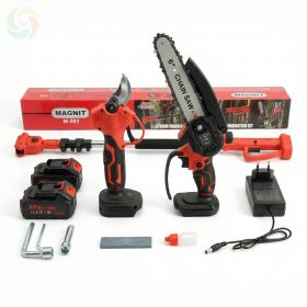   Magnit Magassági Ágvágó Láncfűrész és Metszőolló Készlet Teleszkópos Nyéllel 2db Akkuval 68V M-501