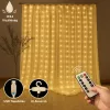 Távirányítós Micro LED Fényfüggöny USB 2x2m meleg fehér 8 fénymód kültéri/beltéri