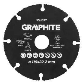   GRAPHITE Vágókorong, fához, műanyaghoz, volfrámkarbid, 115x22.2mm 55H697