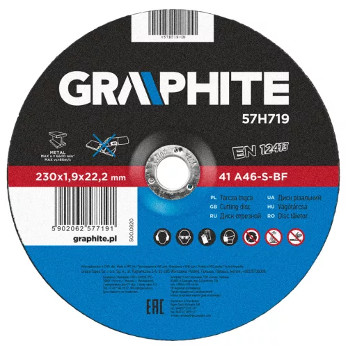 GRAPHITE Vágókorong fémhez 230x1.9x22mm 57H719