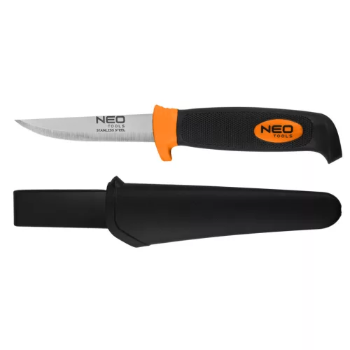 NEO TOOLS Univerzális kés, rozsdamentes penge, 2k nyél, műanyag tok 63-175