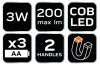 NEO TOOLS Kempinglámpa, 3 funkciós, összecsukható, 200lum, elemes 3xAA, COB LED, 3W 99-030