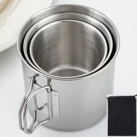   500 ml-es tartós és hordozható  rozsdamentes acél kempingpohár karabinerkapcstal és összecsukható fogantyúval