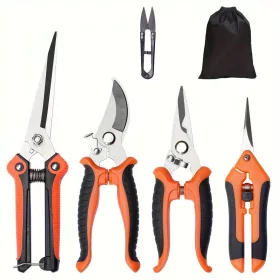   5 darabos Ergonomikus Kerti Szerszámkészlet Rozsdamentes Acél Metszőollóval, Magas Minőségű Pengékkel és Tárolótáskával