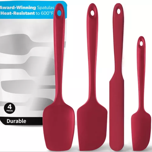 4 db-os szilikon spatulaszett, hőálló 600°F-ig, tartós gumi konyhai eszközök tapadásmentes edényekhez, varrat nélküli kialakítás, piros, 4 méret Szilikon kaparó piros 4 darabos készlet