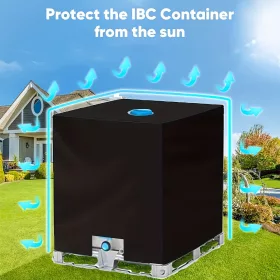   Fekete UV-álló huzat IBC 1000L víztartályhoz – Oxford anyag, kültéri védelem eső és nap ellen