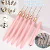 5db Rózsaszín/fekete Nail Art Ecsetek A Részletekért, Long Nail Art Line Ecsetek Manikűrzselé Finom Mintákhoz