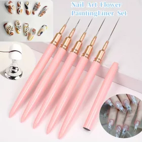   5db Rózsaszín/fekete Nail Art Ecsetek A Részletekért, Long Nail Art Line Ecsetek Manikűrzselé Finom Mintákhoz