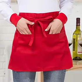   Élénk piros konyhai kötény zsebekkel férfiaknak és nőknek - Tökéletes éttermekhez és grillezésekhez