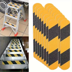   16 db kültéri lépcsőfok csúszásgátló szalag, 4 × 33 cm, beltéri/kültéri lépcsőkhöz, fokokhoz és hajókhoz Fekete és sárga