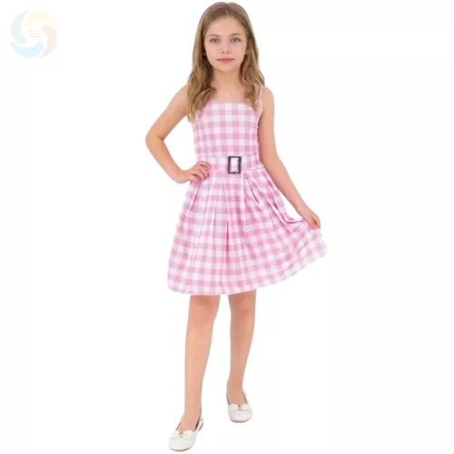 Barbie Lány Gyerek Jelmez - Rózsaszín Kockás Ruha