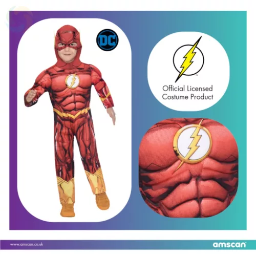 Flash Izmosított Fiú Gyerek Jelmez Maszkkal - Eredeti DC