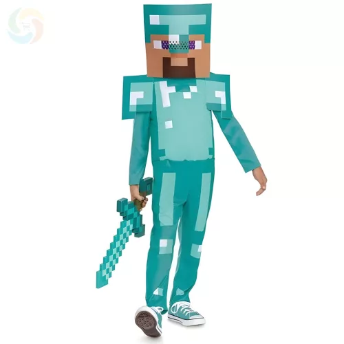 Minecraft Steve Gyémánt Páncél Gyerek Jelmez Maszkkal - Eredeti