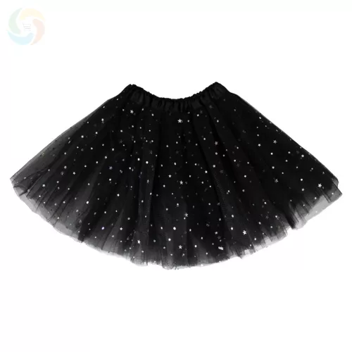 Fekete Csillámos Tüll Szoknya (30 cm) - Háromrétegű Parti Tütü