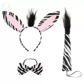 3 részes Zebra Jelmez Szett - Fejpánt, Nyakkendő, Farok