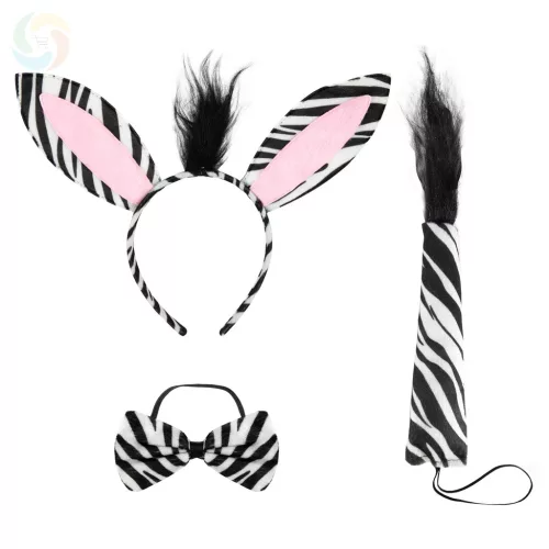 3 részes Zebra Jelmez Szett - Fejpánt, Nyakkendő, Farok