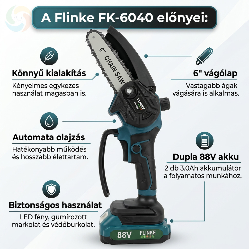 Flinke Ágvágó Láncfűrész Készlet Dupla 48V Akkuval 6" FK-6040