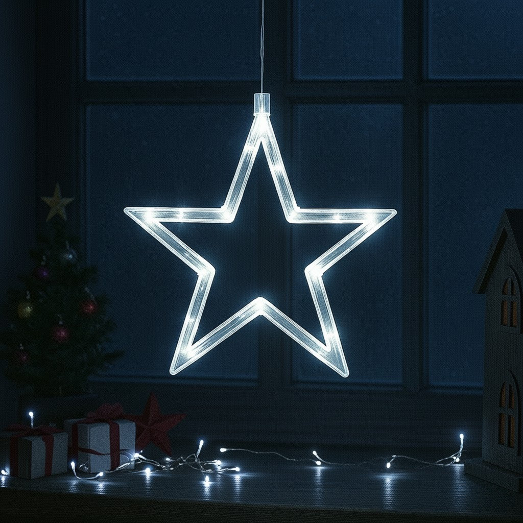 LED Csillag Ablakdísz elemes 20 cm hideg fehér kültéri/beltéri
