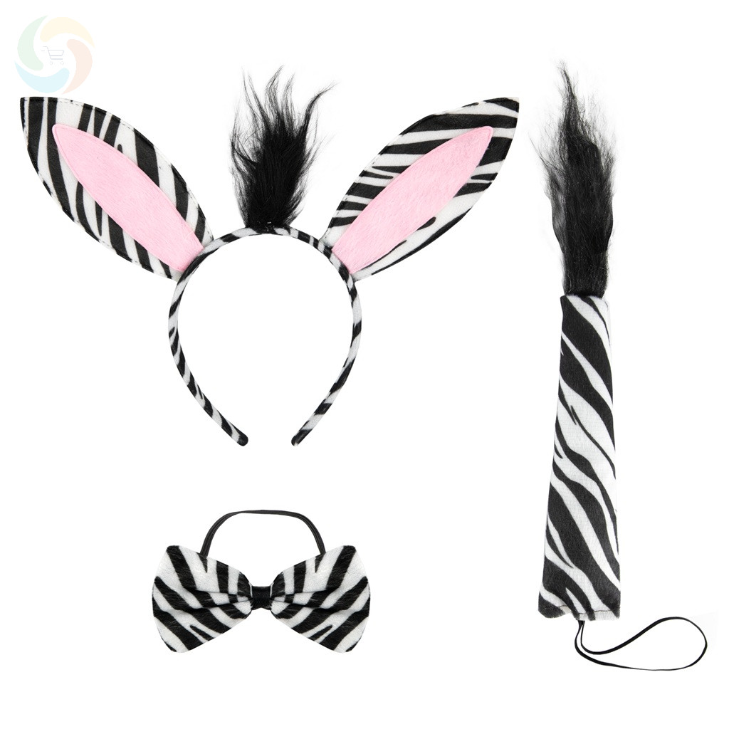 3 részes Zebra Jelmez Szett - Fejpánt, Nyakkendő, Farok